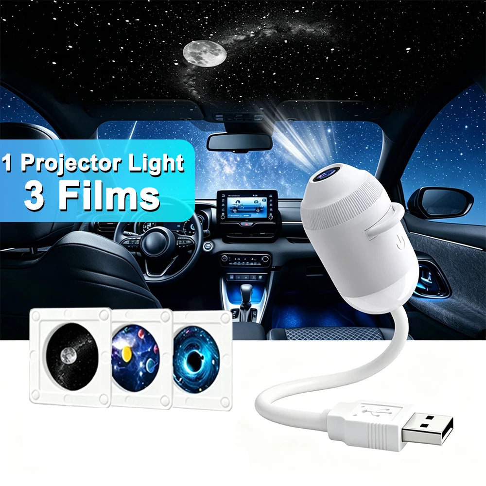 2 in 1 USB Star Galaxy Projector Light Car Interior Roof Ambient Projection Lamp Manual Focus Atmosphere Starry Sky Night Light