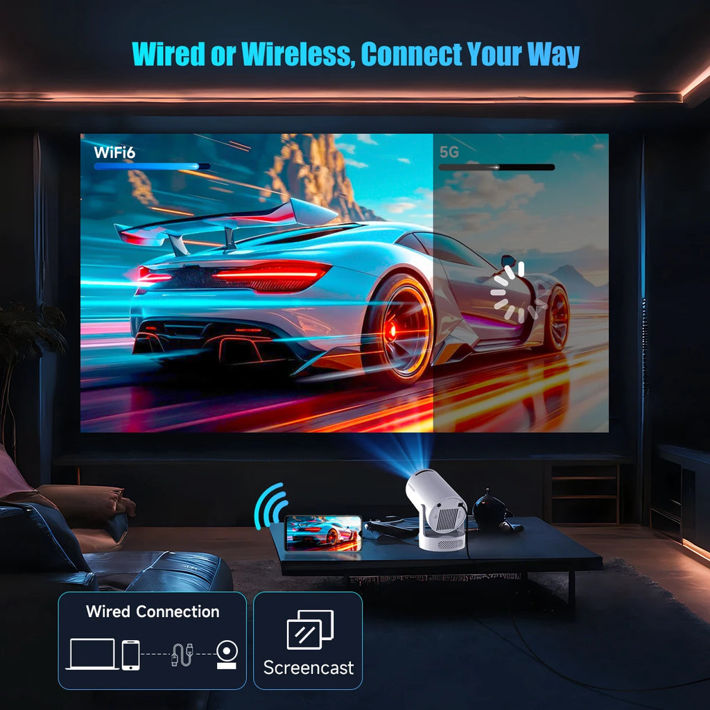 Fantic Projector Built in 5W Speaker 1280*720P Android 14 8000 Lumens Wifi6 BT5.4 Outdoor Portable Projector