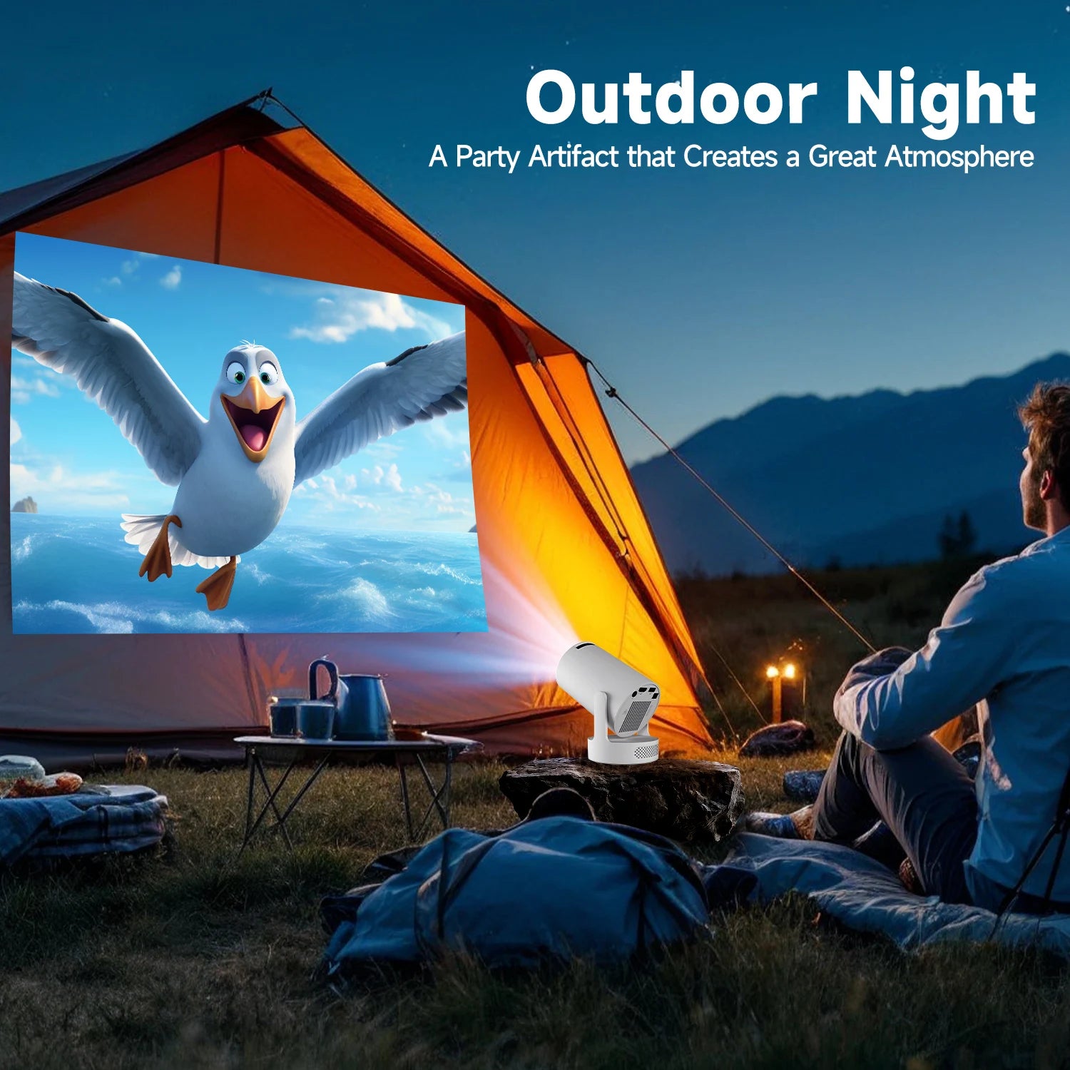 Fantic Projector Built in 5W Speaker 1280*720P Android 14 8000 Lumens Wifi6 BT5.4 Outdoor Portable Projector