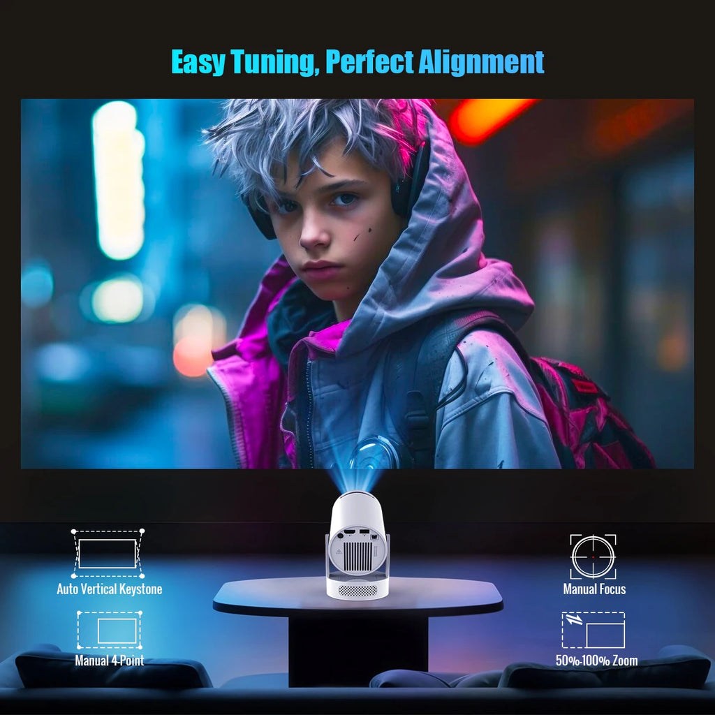 Fantic Projector Built in 5W Speaker 1280*720P Android 14 8000 Lumens Wifi6 BT5.4 Outdoor Portable Projector