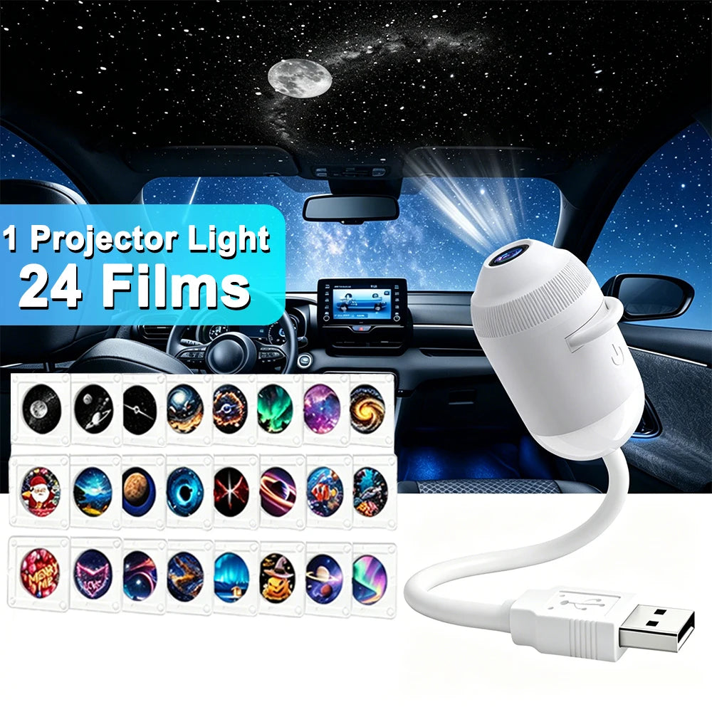 2 in 1 USB Star Galaxy Projector Light Car Interior Roof Ambient Projection Lamp Manual Focus Atmosphere Starry Sky Night Light