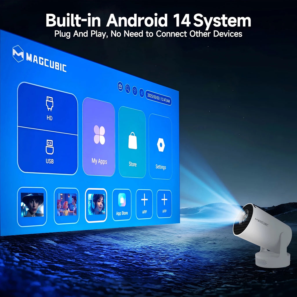 Fantic Projector Built in 5W Speaker 1280*720P Android 14 8000 Lumens Wifi6 BT5.4 Outdoor Portable Projector