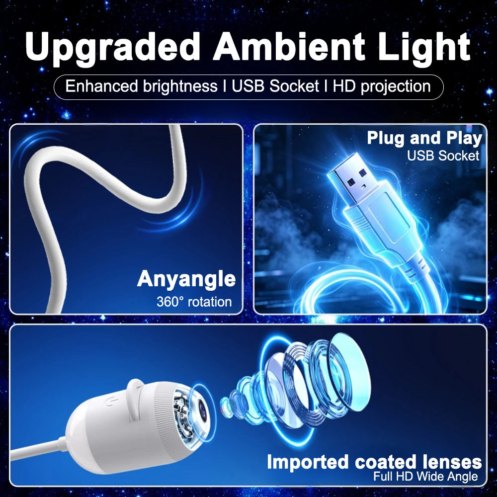 2 in 1 USB Star Galaxy Projector Light Car Interior Roof Ambient Projection Lamp Manual Focus Atmosphere Starry Sky Night Light