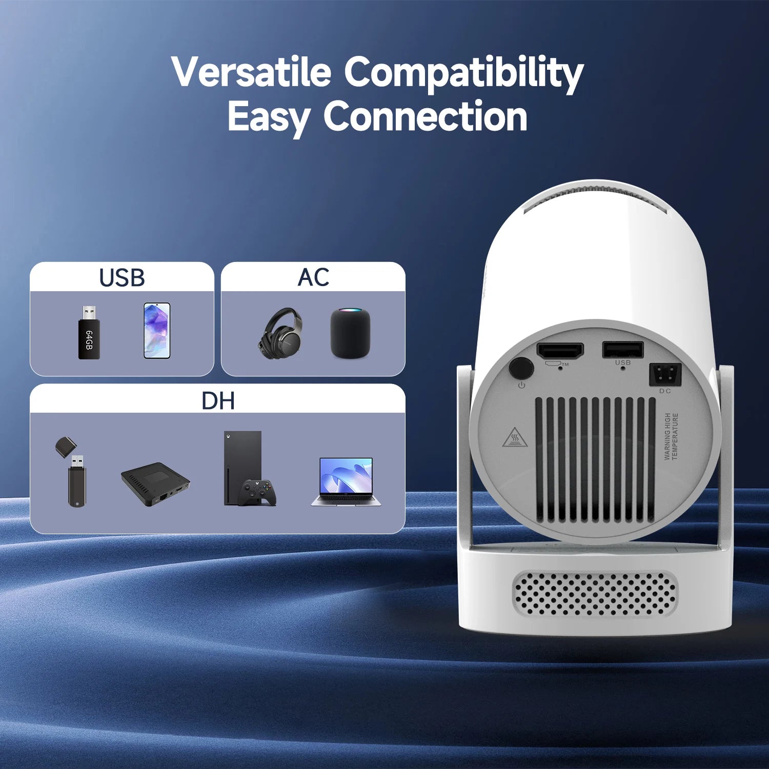 Fantic Projector Built in 5W Speaker 1280*720P Android 14 8000 Lumens Wifi6 BT5.4 Outdoor Portable Projector