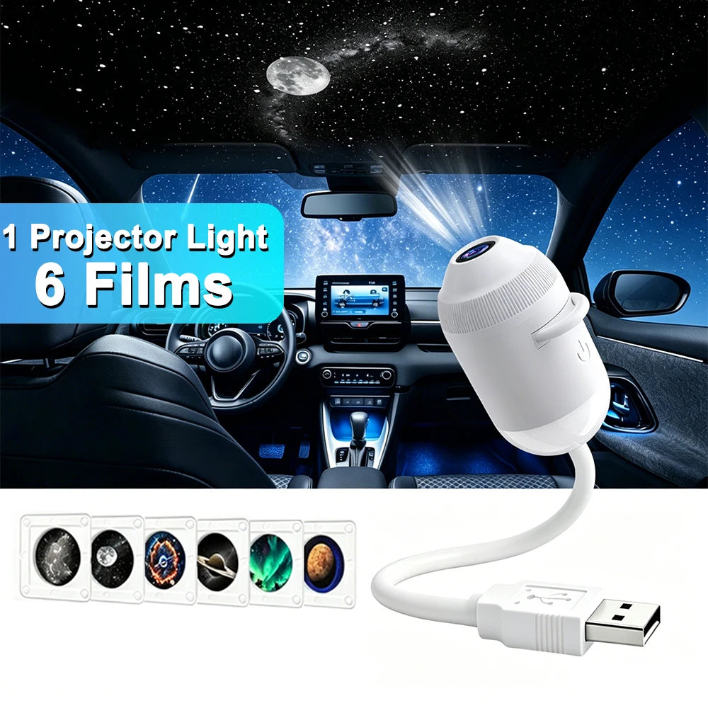 2 in 1 USB Star Galaxy Projector Light Car Interior Roof Ambient Projection Lamp Manual Focus Atmosphere Starry Sky Night Light